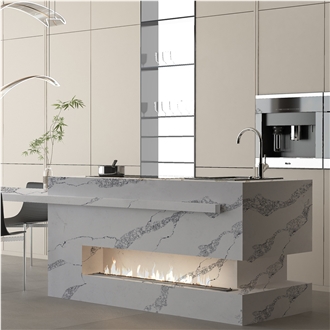 Aritificial Grey Vein Sink Cut 5046 Quartz Kitchen Countertop
