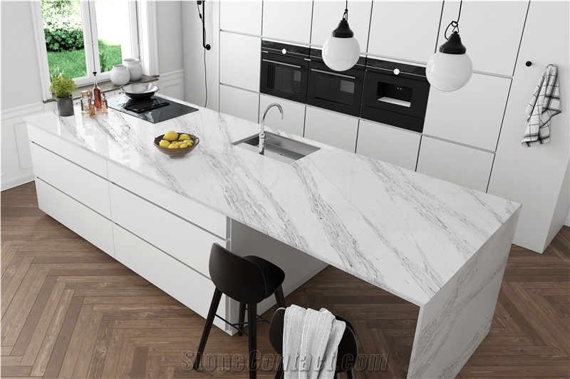Artificial Custom Calacatta 5018 Quartz Kitchen Countertop
