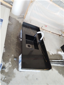 Custom Black Quartz Gold Veins 5048 Quartz Kitchen Countertop