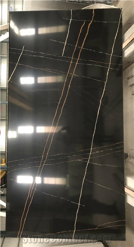 Custom Black Quartz Gold Veins 5048 Quartz Kitchen Countertop