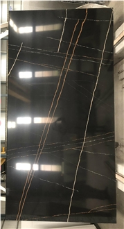 Custom Black Quartz Gold Veins 5048 Quartz Kitchen Countertop