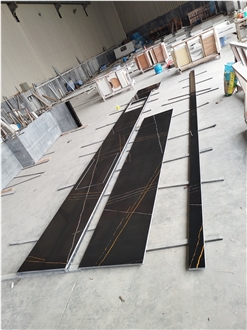 Custom Black Quartz Gold Veins 5048 Quartz Kitchen Countertop