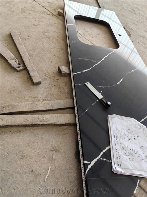 GOLDTOP 5064 Calacatta Black Quartz Kitchen Tops