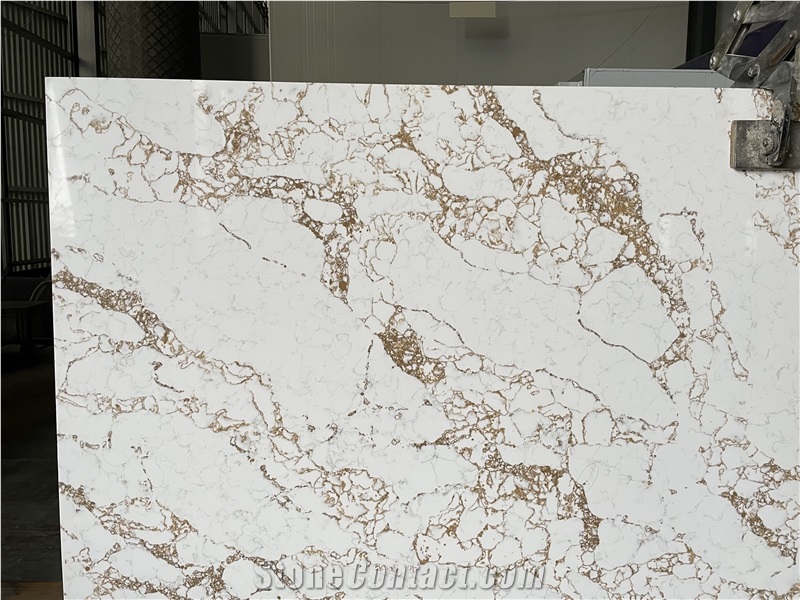 Luxurious Design Gold Veins 5050 Quartz Kitchen Countertop