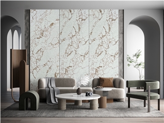 Luxurious Design Gold Veins 5050 Quartz Kitchen Countertop