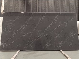 Saw Cut Polished Surface Artificial Black Quartz Slabs