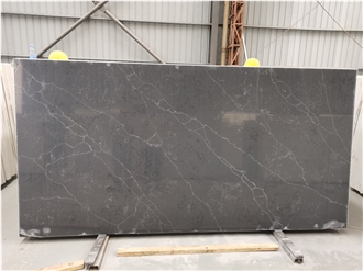 Saw Cut Polished Surface Artificial Black Quartz Slabs