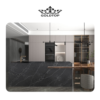 Saw Cut Polished Surface Artificial Black Quartz Slabs