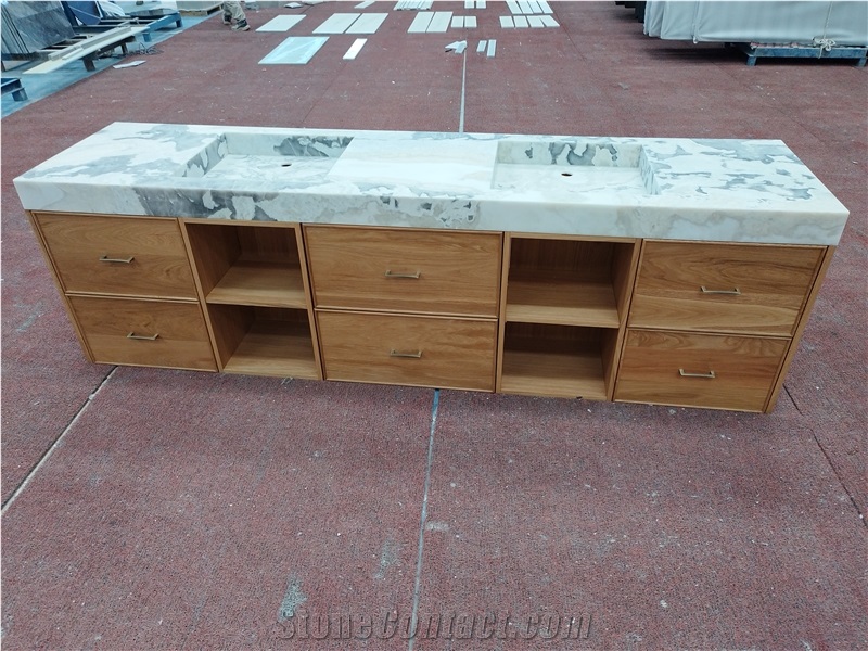 Goldtop Fendi White Double Sink  Bathroom Countertop