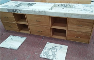 Goldtop Fendi White Double Sink  Bathroom Countertop