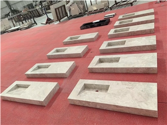 Honed Surafce Integrated Beige Marble Bathroom Countertop Honed Surafce Integrated Beige Marble Bathroom Countertop