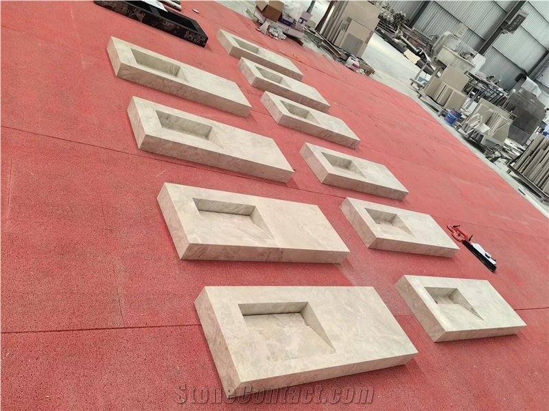 Honed Surafce Integrated Beige Marble Bathroom Countertop
