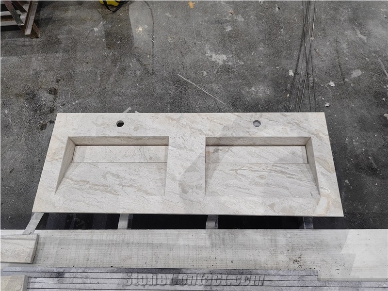 Honed Surafce Integrated Beige Marble Bathroom Countertop