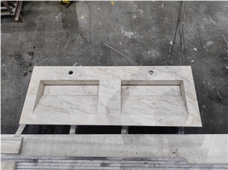 Honed Surafce Integrated Beige Marble Bathroom Countertop