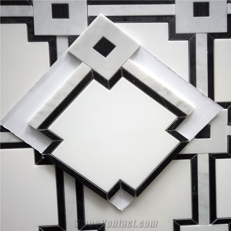 Black And White Marble Waterjet Mosaic Tiles For Floor Tile