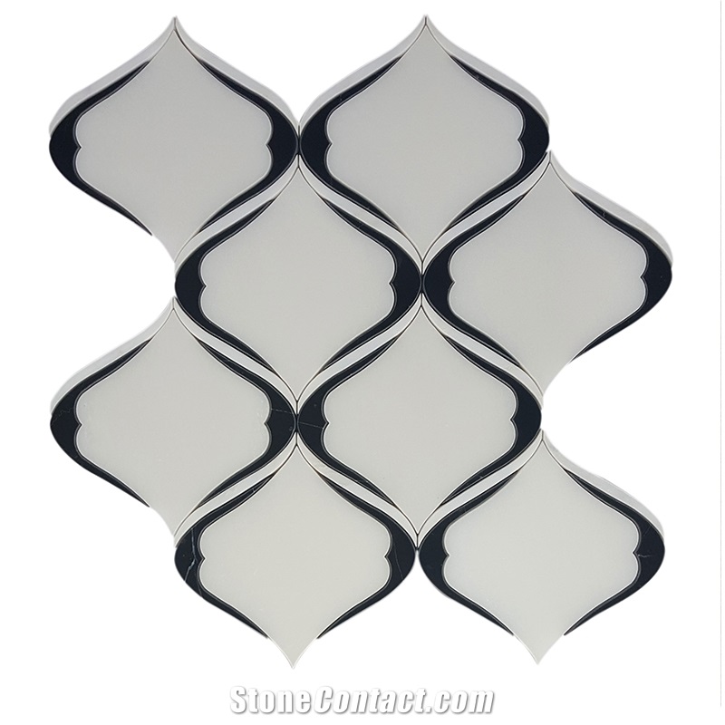 Black And White Marble Waterjet Mosaic Tiles For Floor Tile