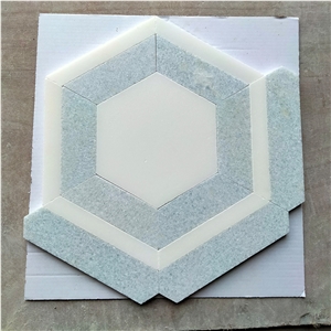 Blue Marble And Thassos White Hexagon Mosaic Tiles