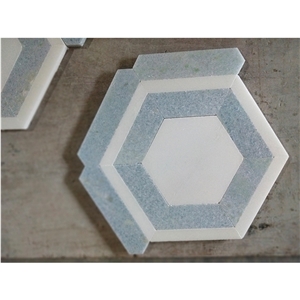 Blue Marble And Thassos White Hexagon Mosaic Tiles