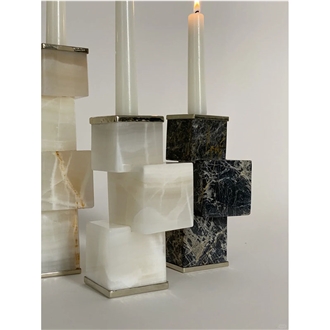 Nature White Onyx For Old French  Candle Holder