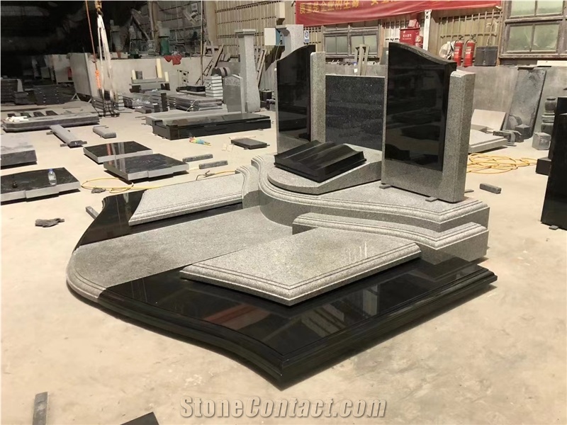 Black Granite Gravestone Set For Cemetery