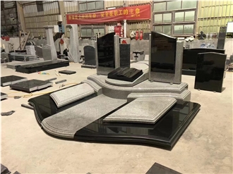 Black Granite Gravestone Set For Cemetery