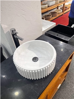 Fluted Ariston Marble Round Wash Basin For Bath Fluted Ariston Marble Round Wash Basin For Bath