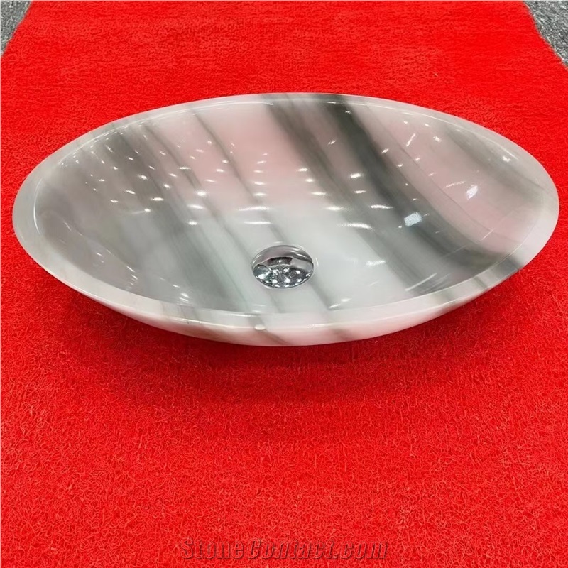 Fluted Ariston Marble Round Wash Basin For Bath