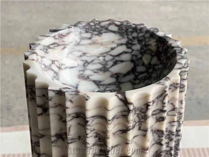 Fluted Surface Marble Calacatta Viola Pedestal Wash Basin