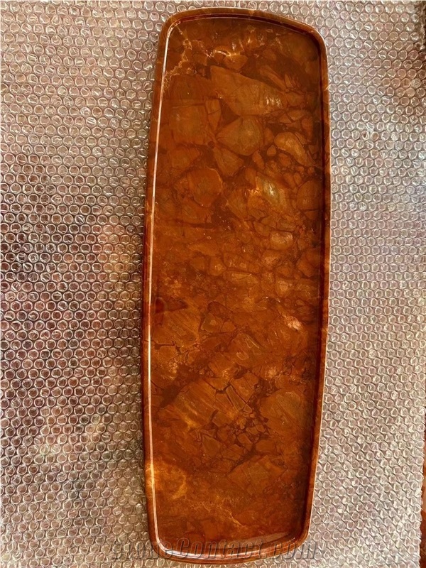 Italian Marble Red Jasper Tea Trays For Kitchen Dining Decor