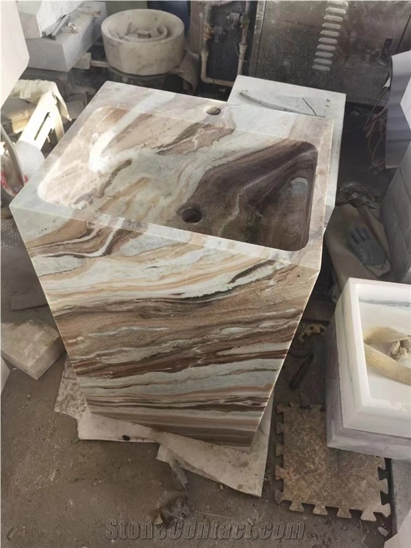 Marble Fantasy Brown Pedestal Square Wash Basin For Bathroom