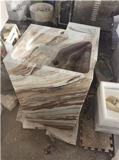 Marble Fantasy Brown Pedestal Square Wash Basin For Bathroom Marble Fantasy Brown Pedestal Square Wash Basin For Bathroom