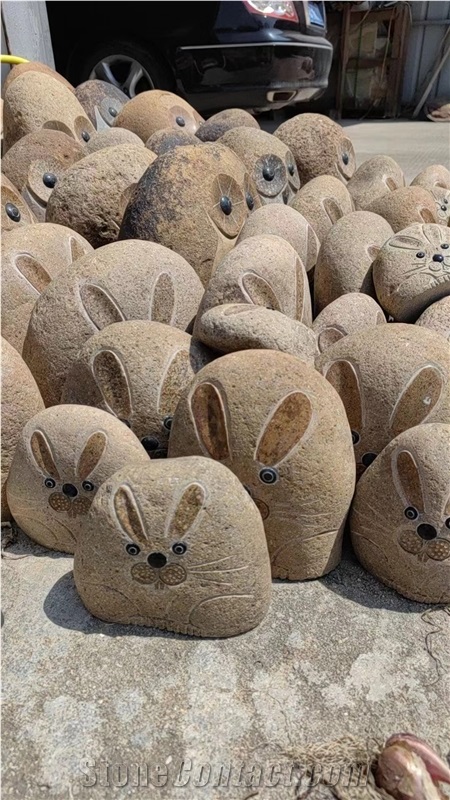 River Stone Abstract Rabbits Animal Sculpture For Garden