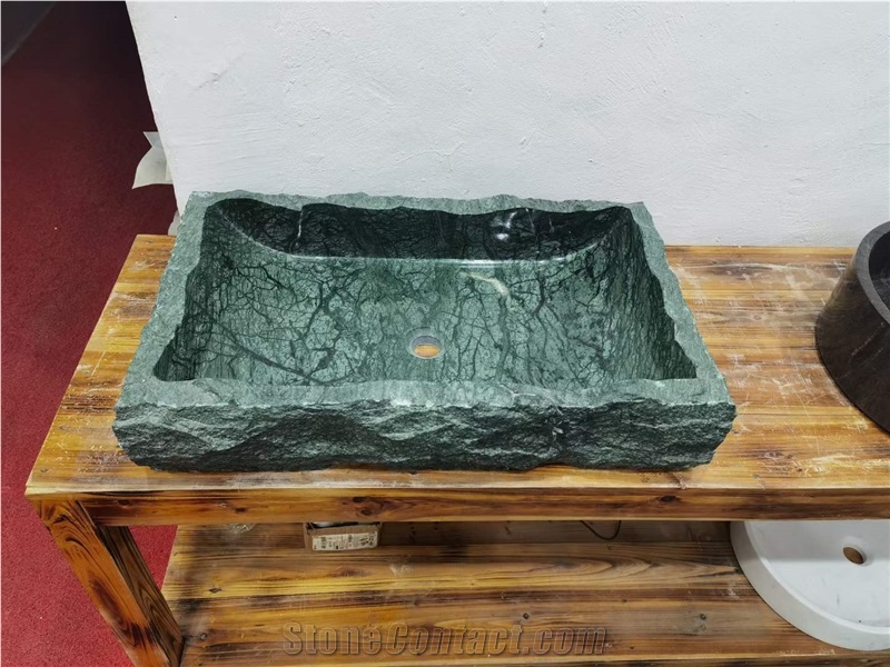 Verde Guatemala Green Marble Outside Surface Natural Split Vessel Sink