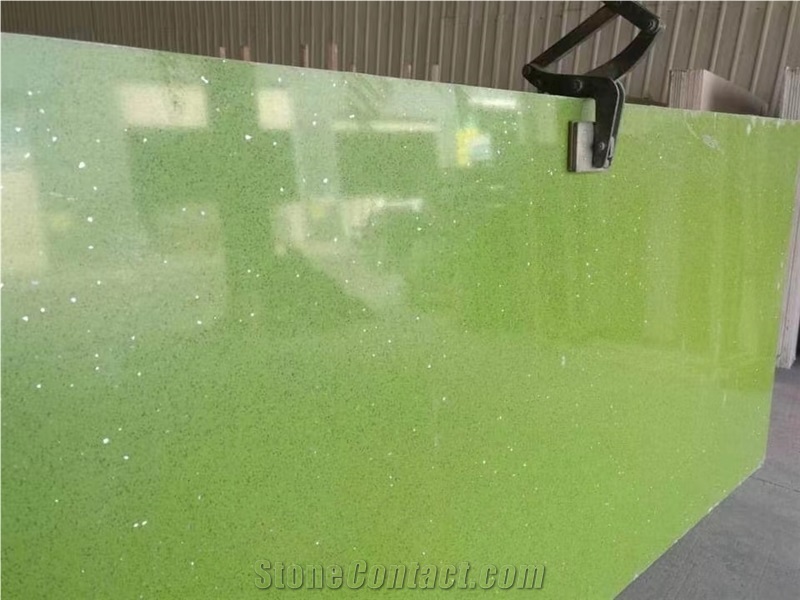 Green Stellar Galaxy Quartz Slabs