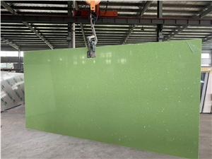 Green Stellar Galaxy Quartz Slabs