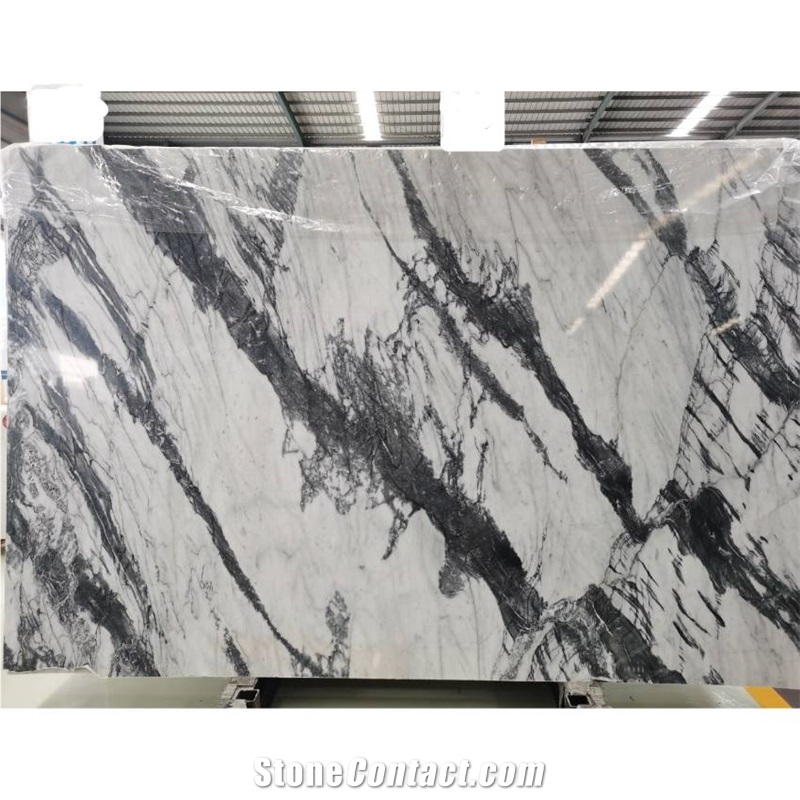 China Ink White Marble 18Mm Slab Tiles Polished Honed
