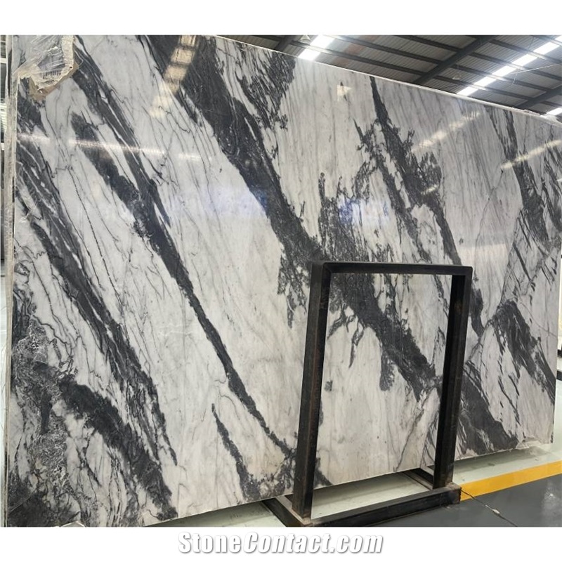 China Ink White Marble 18Mm Slab Tiles Polished Honed