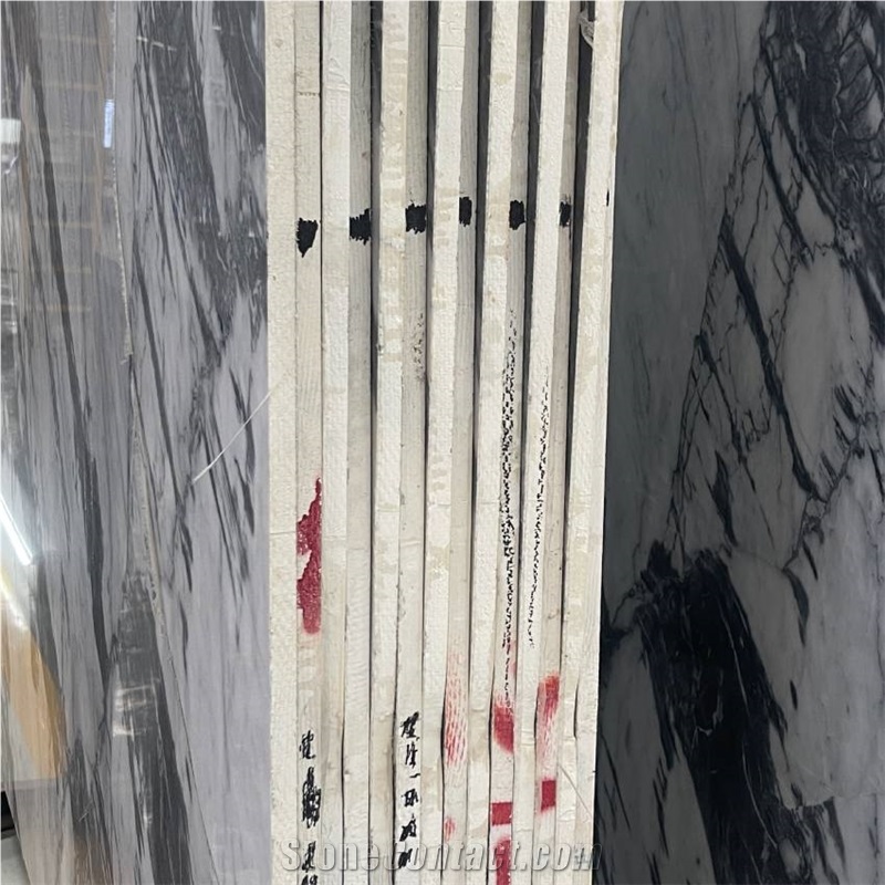 China Ink White Marble 18Mm Slab Tiles Polished Honed