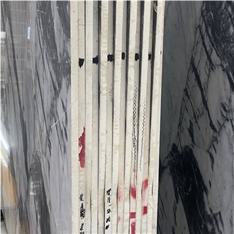 China Ink White Marble 18Mm Slab Tiles Polished Honed