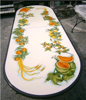 Pietra Lavica Di Catania Hand Painted Glazed Table Top