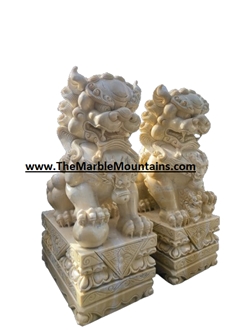 Viet Nam Desert Pink Marble Foo Dog Sculptures