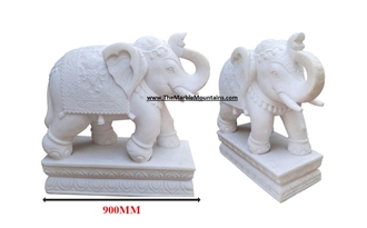 Viet Nam Milk White Marble Elephant Sculptures
