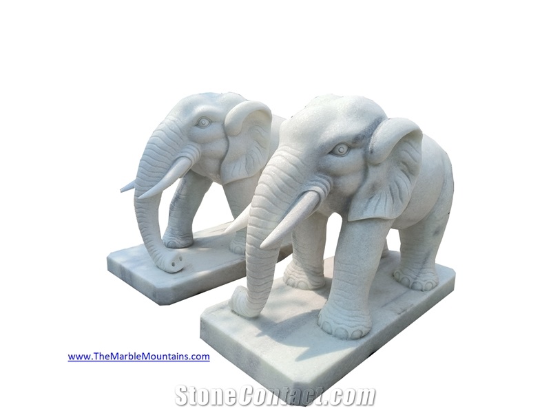 Viet Nam Milk White Marble Elephant Sculptures