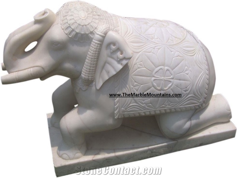 Viet Nam Milk White Marble Elephant Sculptures