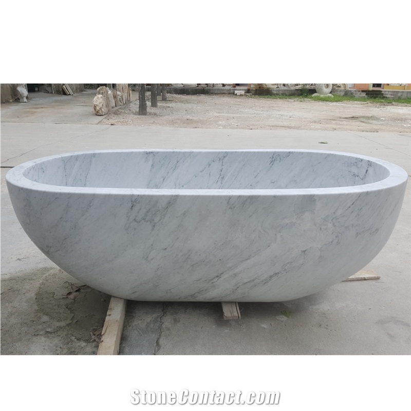 Freestanding Natural Carrara White Marble Bathtub Surround