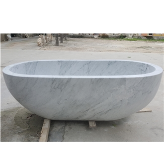 Freestanding Natural Carrara White Marble Bathtub Surround
