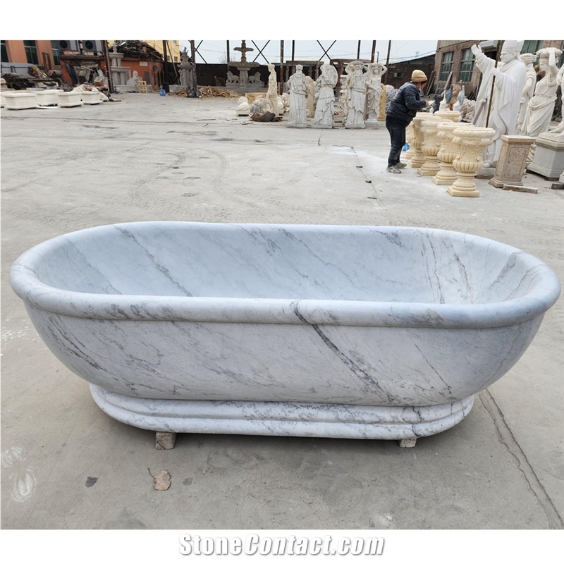 Freestanding Natural Carrara White Marble Bathtub Surround