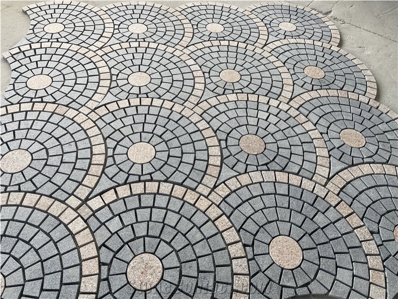 Yellow And Red Granite Fan Shaped Paving Stone For Project