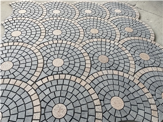 Yellow And Red Granite Fan Shaped Paving Stone For Project