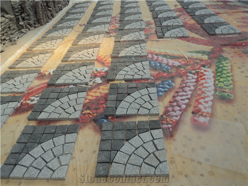 Yellow And Red Granite Fan Shaped Paving Stone For Project